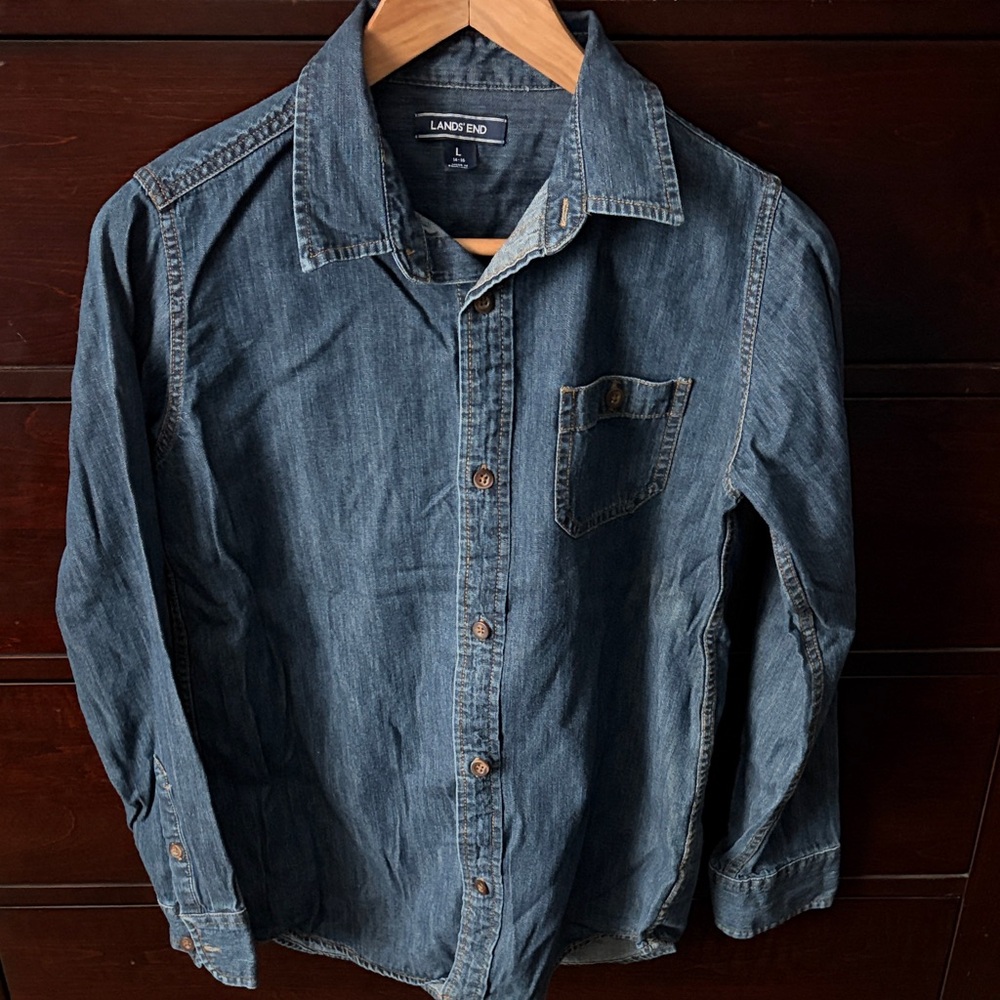 Lands' End boys Dark Blue Denim Shirt